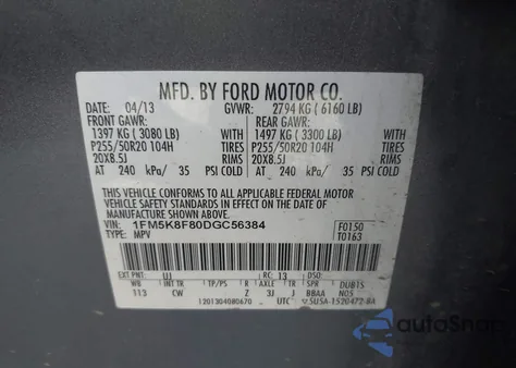 2013 Ford Explorer Limited z USA, uszkodzony, nr VIN 1FM5K8F80DGC56384